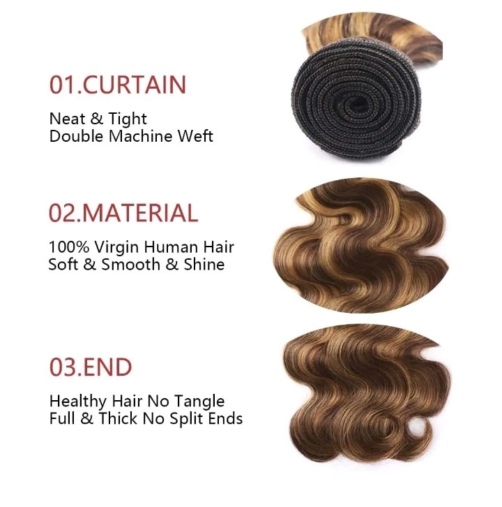 Body Wave Human Hair Bundles 22 24 26 Inch P4/27 Bundles Human Hair Chocolate…