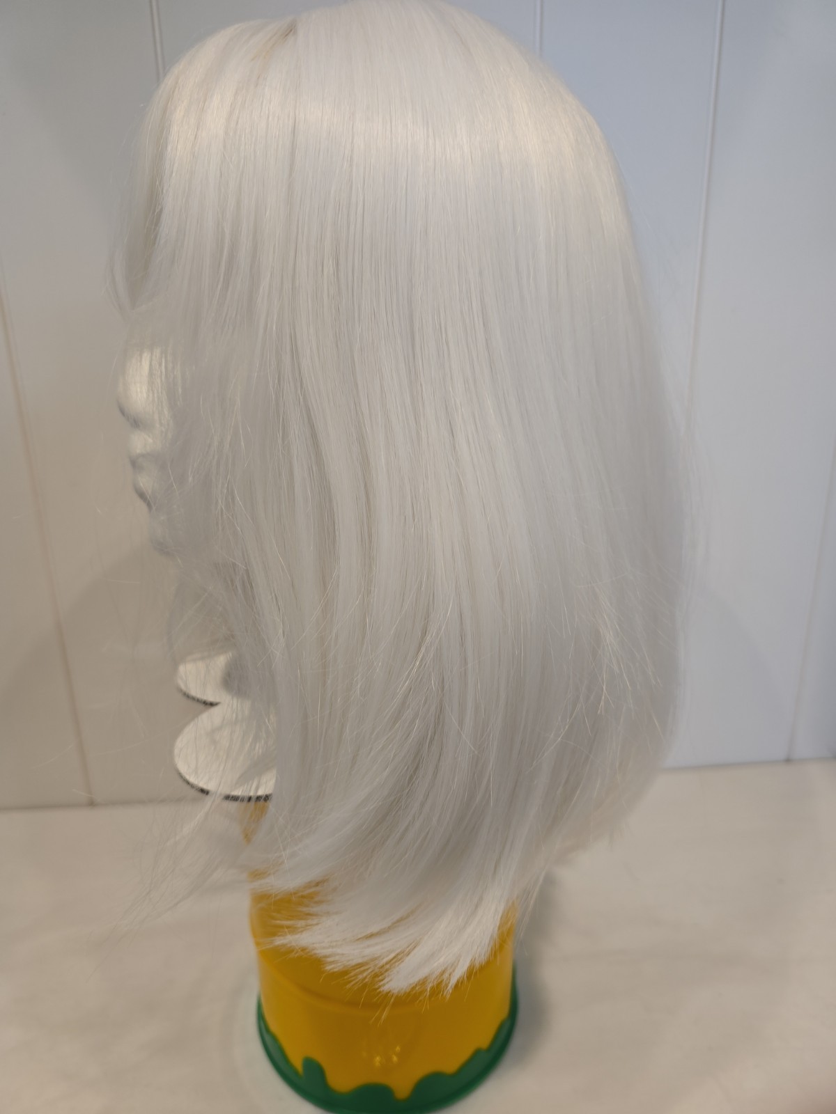 Short 12-in Bob With Bangs Straight White Wig, Costume, Daily Wear