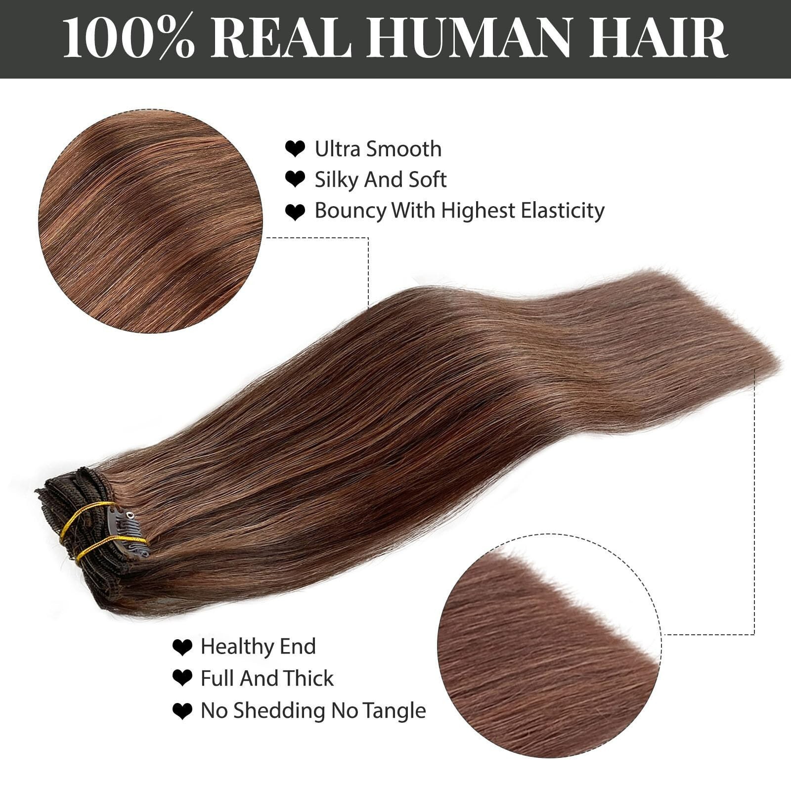 Clip in Hair Extensions 12 Inch 70g Dark Roasted Coffee&Caraamel Brown Hair Exte