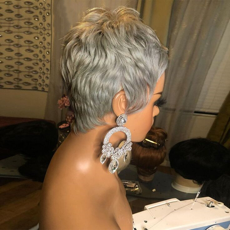 Women Short Blue Black Purple Wigs Pixie Cut Wave Hair Party Wigs Synthetic Hair