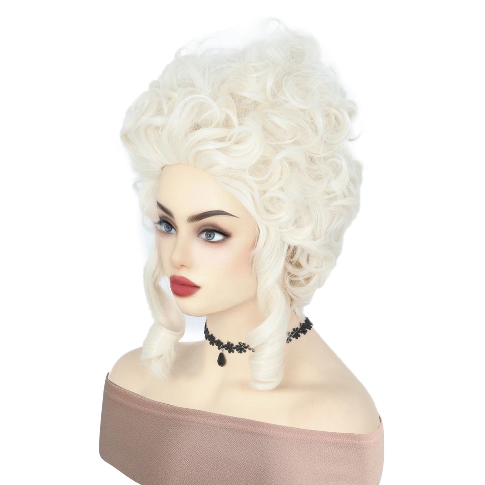 Marie Antoinette High Pouf White Wig Side Ringlets Synthetic Rococo Costume