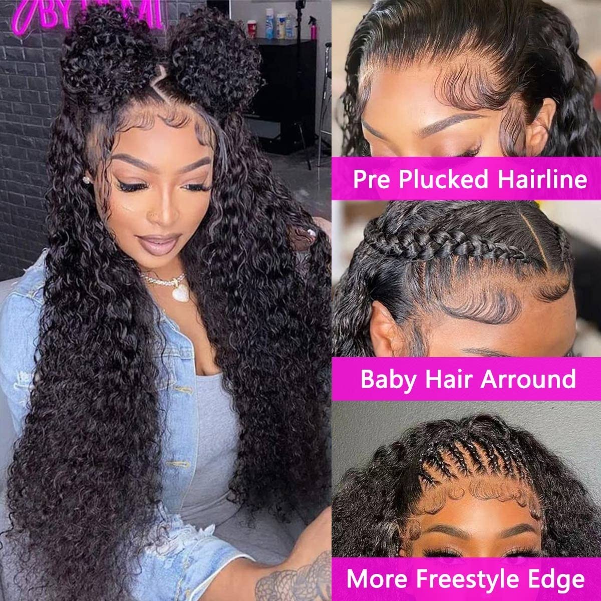 13×4 Lace Front Wigs Human Hair Pre Plucked 180 Density Brazilian Wet and Wav…