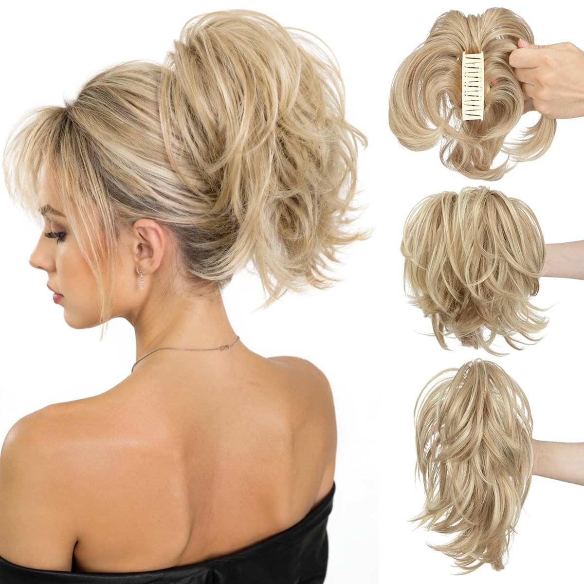 CJL HAIR Claw Clip Short Ponytail Hair Extensions Straight, S-Dirty Blonde