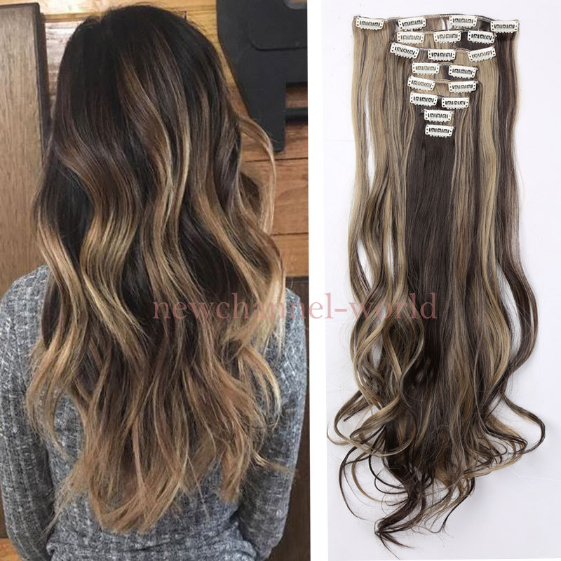 US Real Thick 8Pcs 18Clips Clip in Full Head Hair Extensions As Remy Human Hair