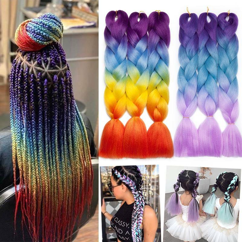 5Packs Synthetic Ombre Twist Box Braiding Jumbo Hair Extension For Human Rainbow