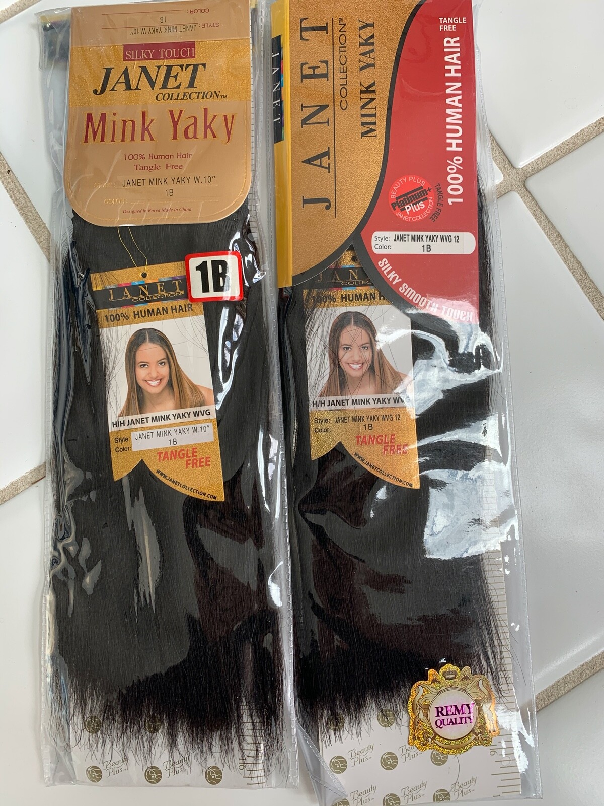 Janet Mink Yaky 100% Human Hair Weave. Color 1, 1B, 2, 4. Length 10″ , 12″