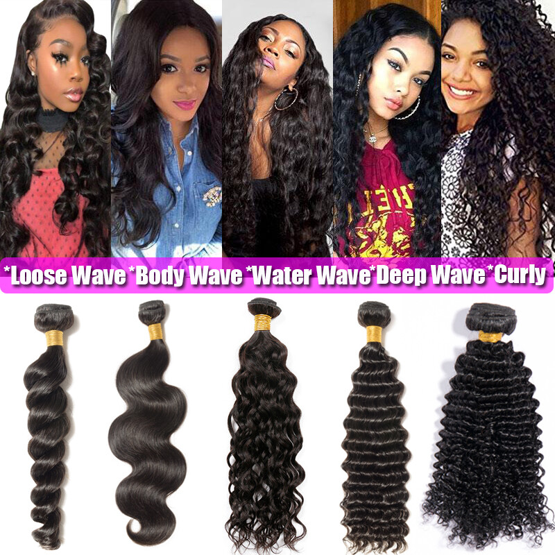 Unprocessed #1B Loose Wave Bundles Human Hair Extensions Peruvian Virgin Weave F