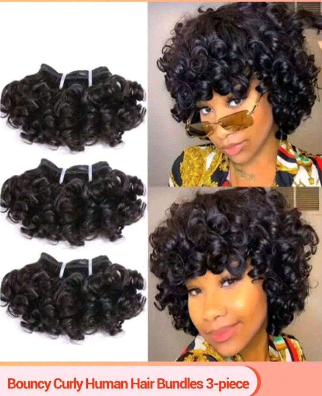 Brazilian Human Hair Bundles 3pcs Set Natural Color Bouncy Curly Weave 6 Inch
