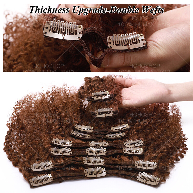 Afro Kinky Curly Yaki Clip In Virgin Human Hair Extensions Full Head Weave 4B 4C