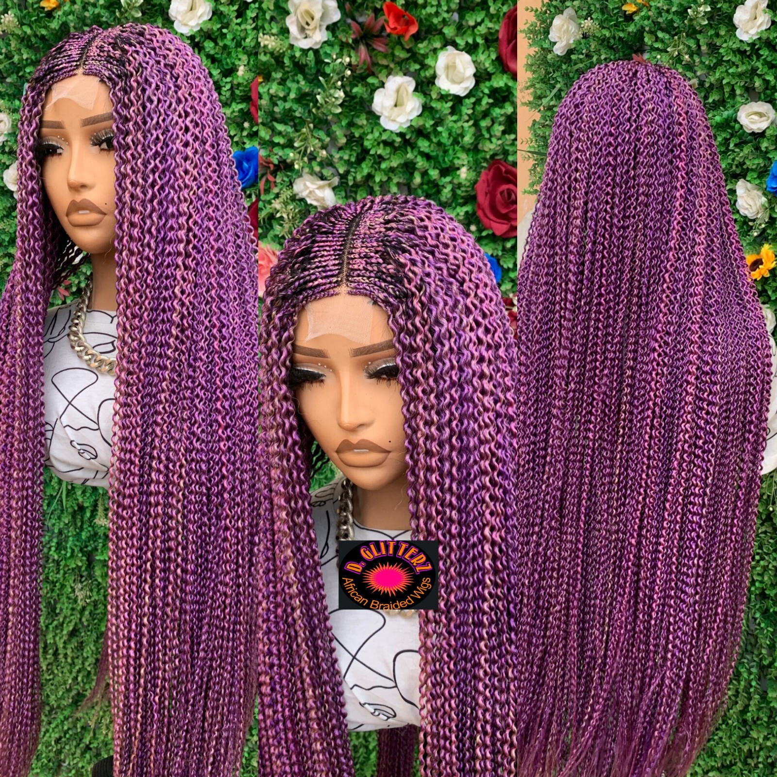 WATERMELON BRAIDED WIGS ON 2*4 LACE CLOSURE 42″