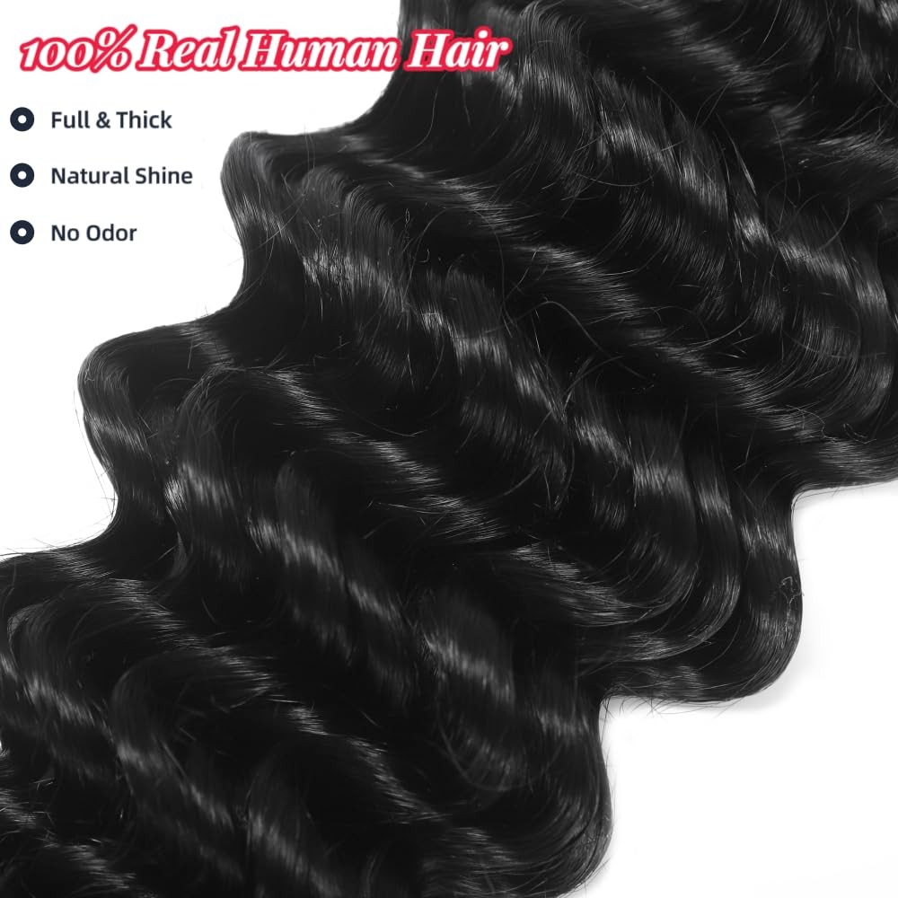 Nerumo Deep Wave Human Braiding Hair 24Inch 1 Bundle 50G Bulk Human Hair For