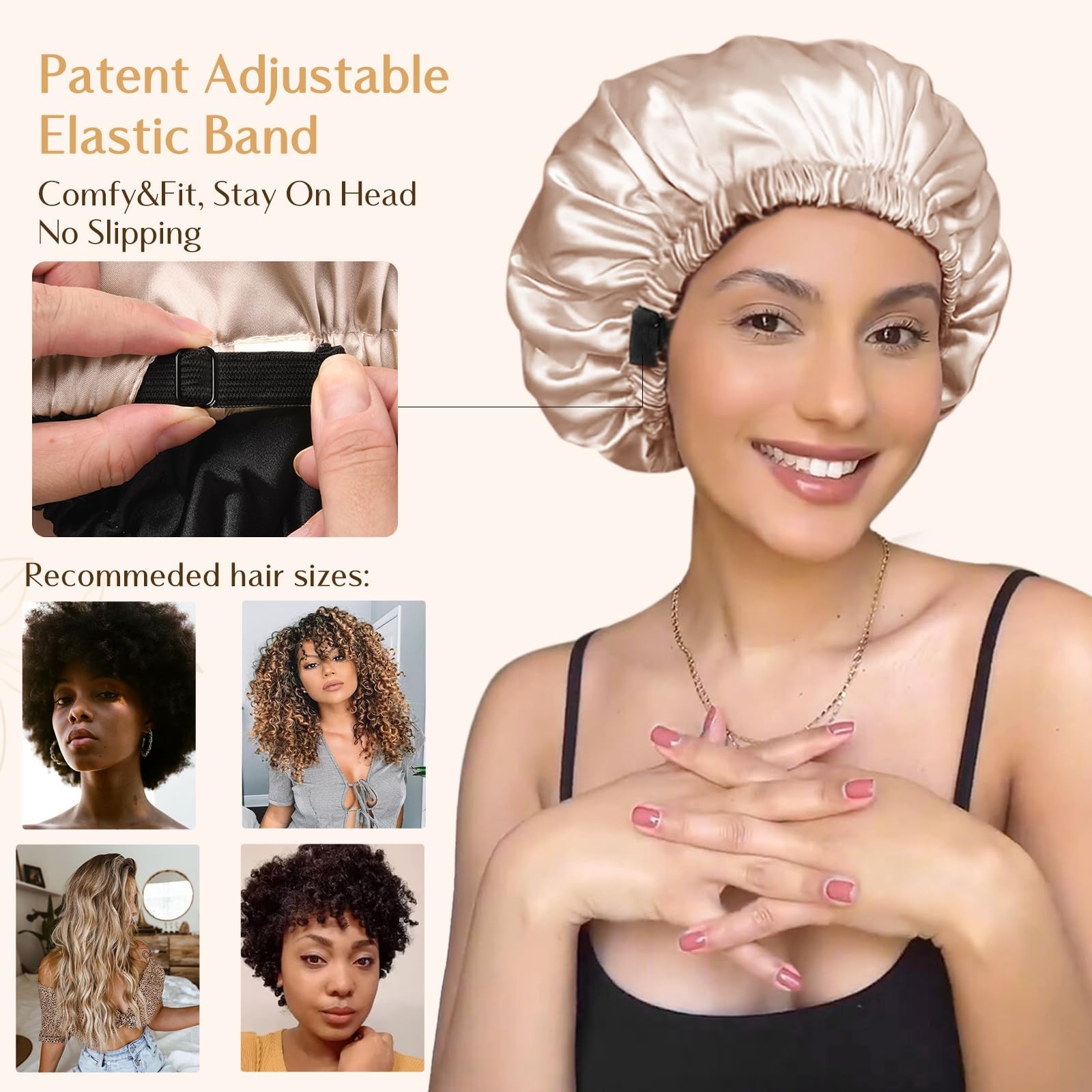 YANIBEST Adjustable Satin Bonnet Double Layer Hair Bonnet for Sleeping Bonnet…