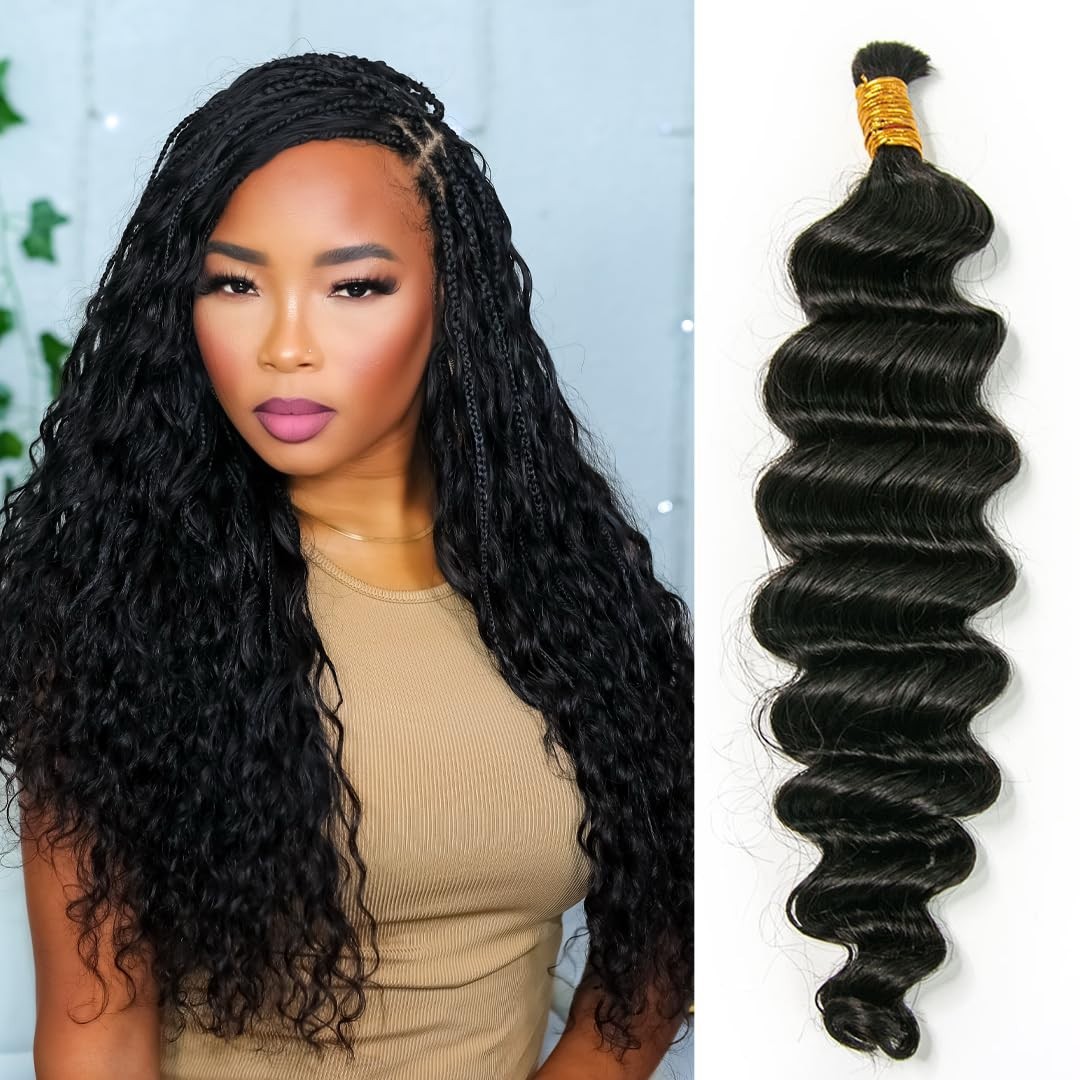 Deep Wave Bulk Human Hair for Knotless Braiding Boho 100g DW Color 20 Inch