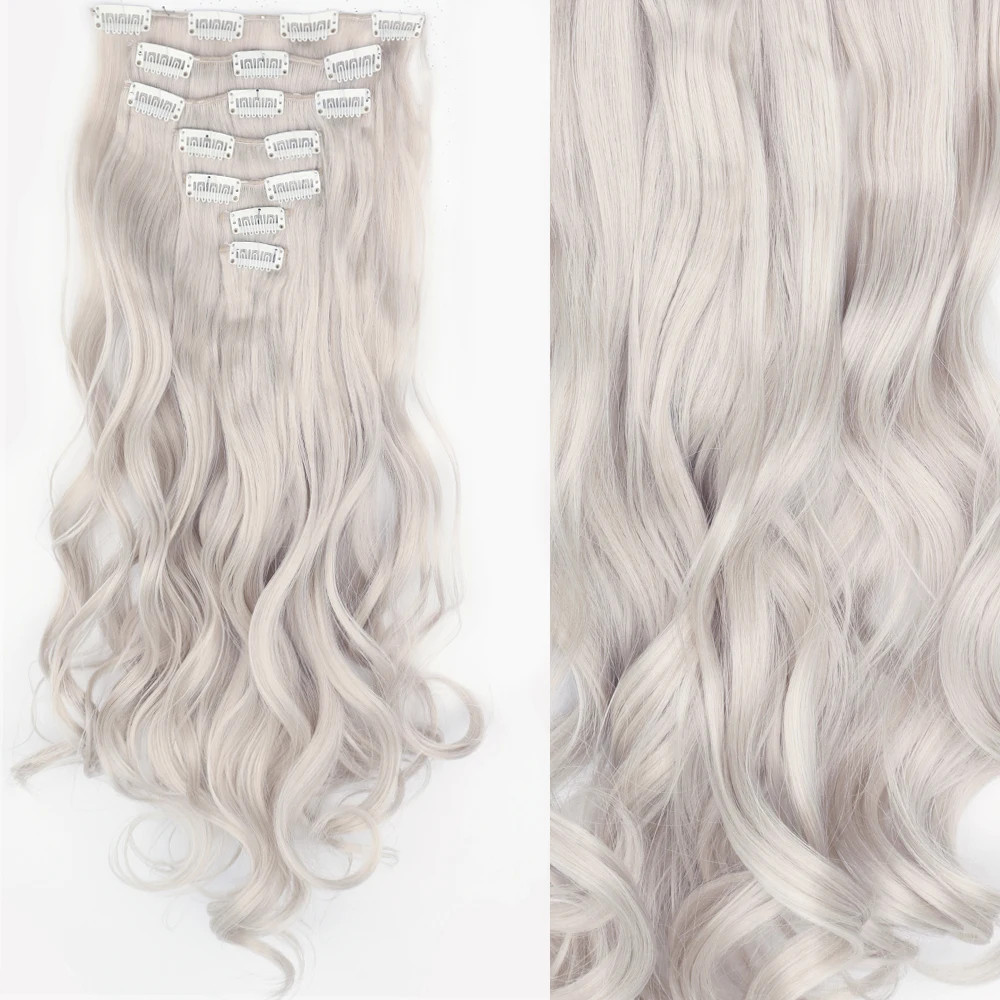 Long Straight 16 Clips 7Pcs Hair Extensions Heat Resistant Blonde Black