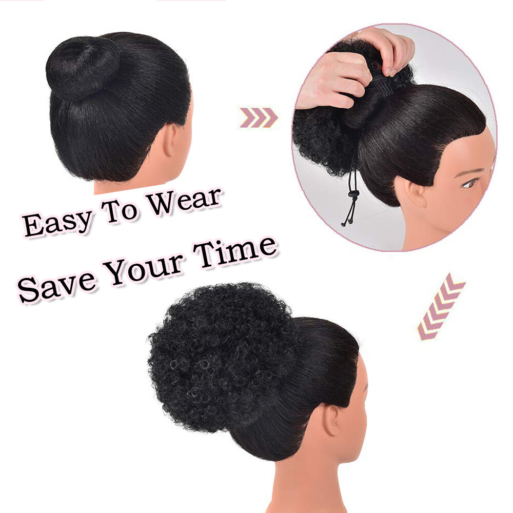 100% Human Hair Afro Curly Puff Drawstring Ponytail Extension Clip In On Bun