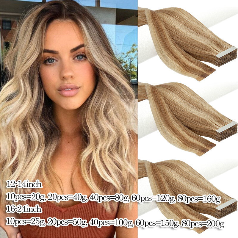 Thick Tape In Indian Remy Real Human Hair Extensions Skin Weft 40PCS Full Head