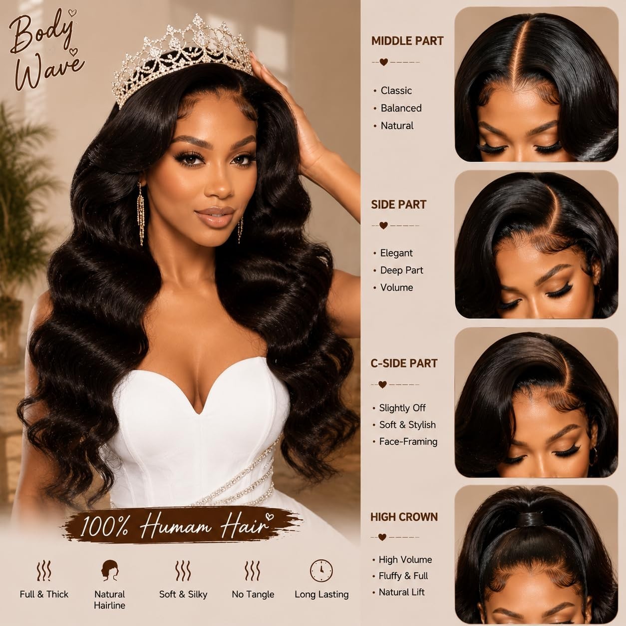 30″ Body Wave Lace Front Wig – 200 Density HD Frontal, Pre-Plucked, Bleached Kno