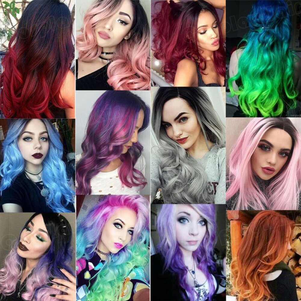 Popular Wavy Ombre Dark Red Cosplay Wig Women Colorful Costume Synthetic Wig Gm4