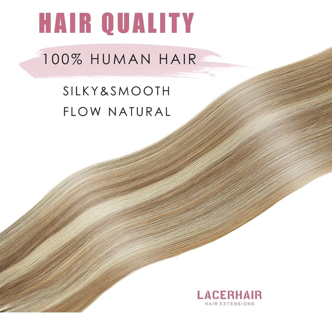 Fish Line Remy Human Hair Ext 18in 95g Medium Brown Mixed W/ Platinum blonde