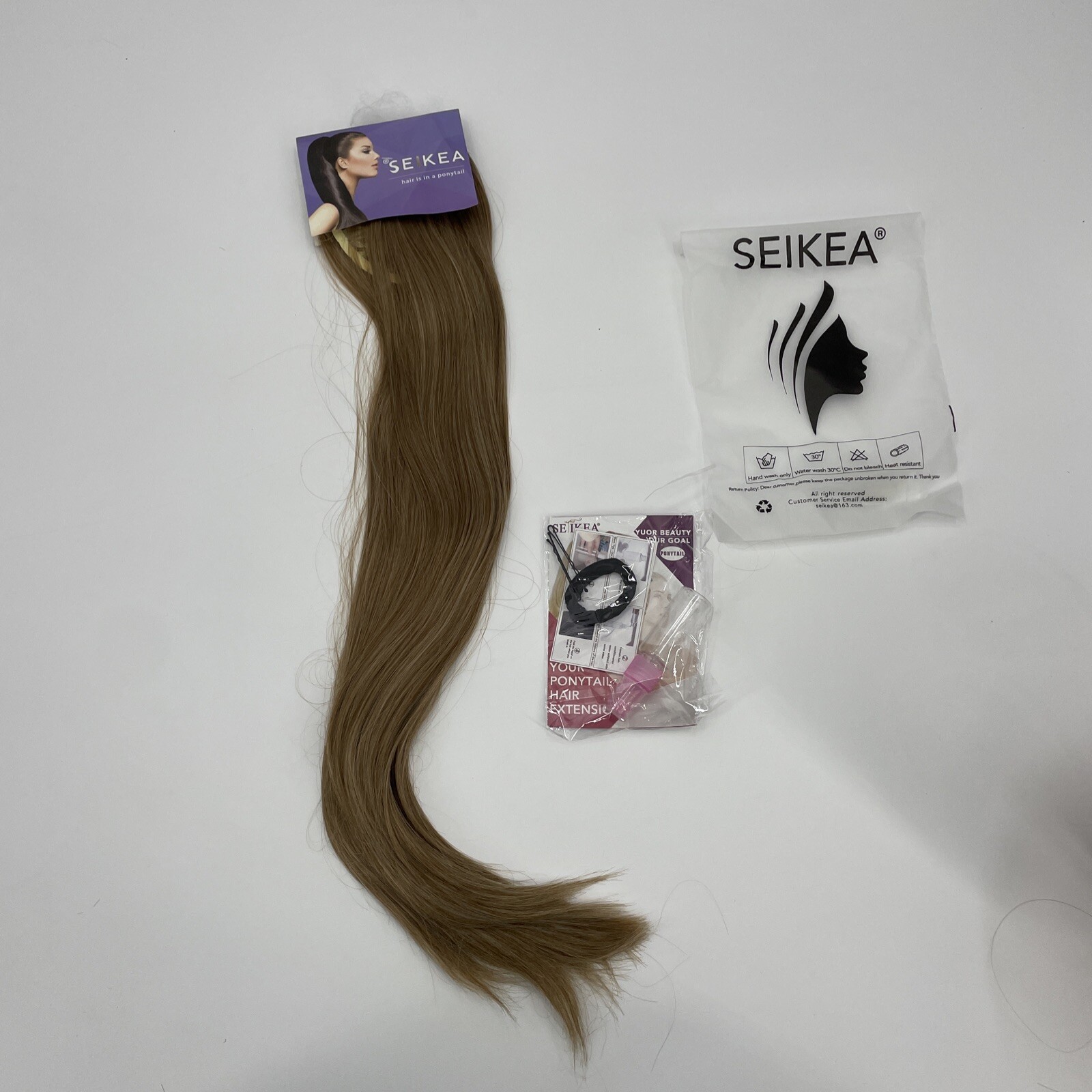 SEIKEA Clip In Ponytail Extension Wrap Around Straight Hair 27″ Mixed Brown NWT