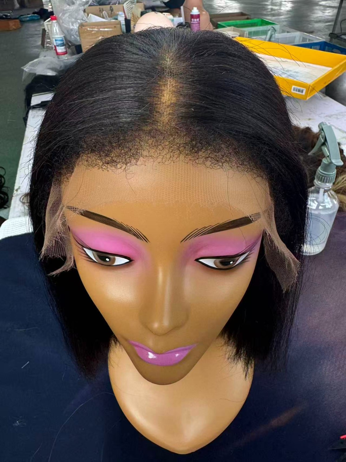 6*9 12in 180% yaki straight hd wig Bleached Knots 4c hairline 100% Human Hair