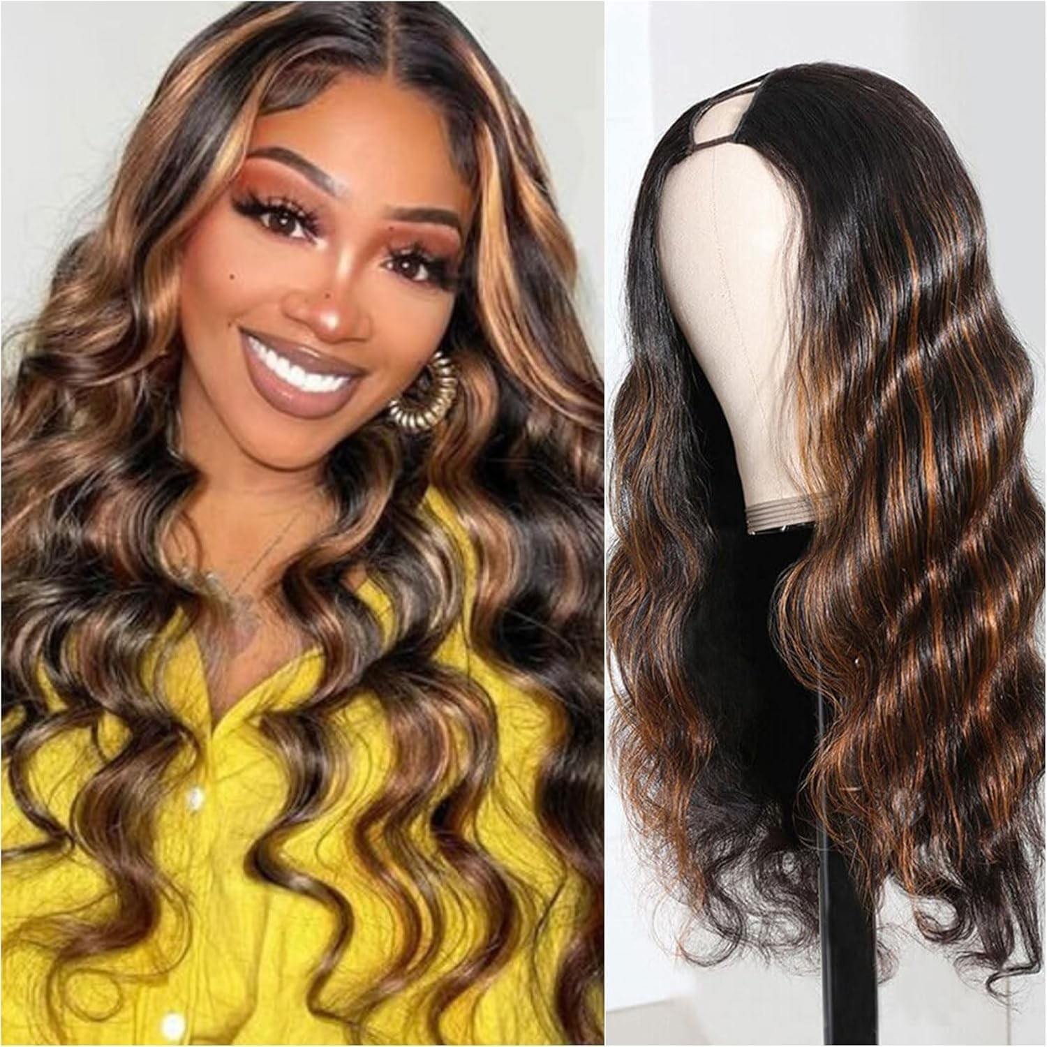 Prtyopp V Part Wig Human Hair Body Wave Glueless No Leave Out Upgrade 20 Inch U