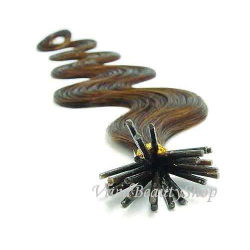 100 I Stick Tip Body Wave Wavy Micro Rings Remy Human Hair Extension Light Brown
