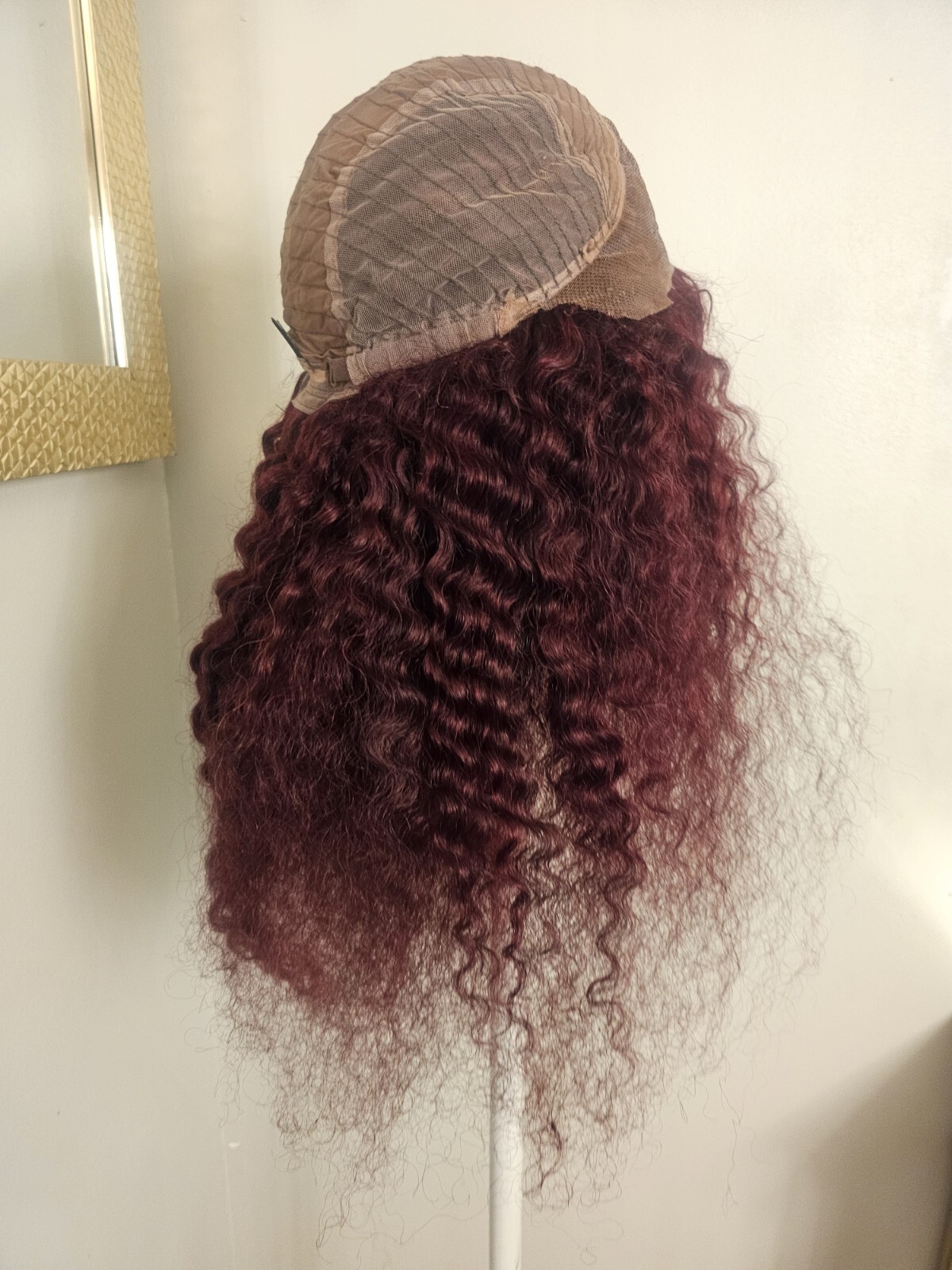 High Quality regular Top Reddish 24″wavy curly 150% Virgin Human Hair Lace Wig