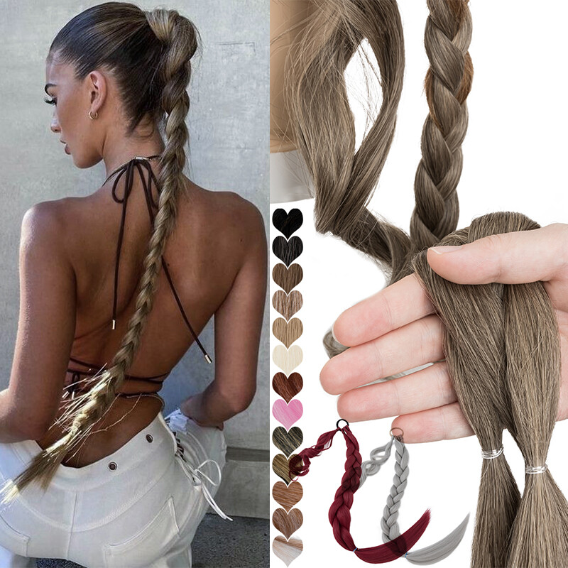 Women Long & Thick Bubble Braiding Hair Extension Pony Tail Wrap Around Ponytail