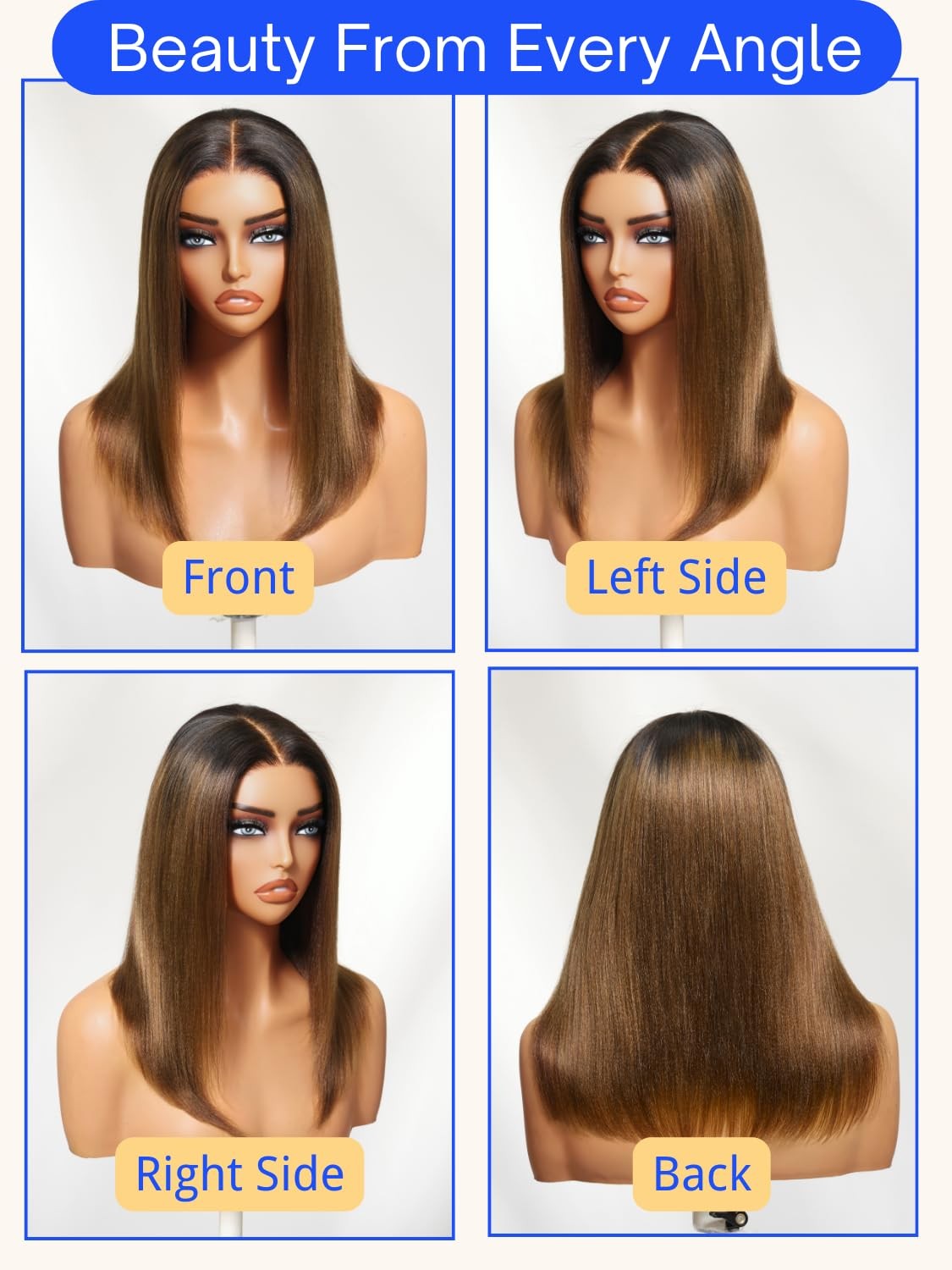 Nadula Ombre Brown Yaki Straight Bob Wig Human Hair – Glueless Pre Cut 7×5 HD…