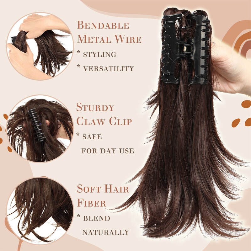 12″ Messy Bun Ponytail Claw Ponytail Clip in Hair Extension Synthetic Adjustable