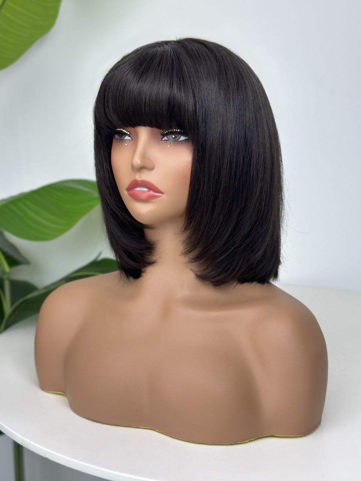 Pre-cut Lace 10in Bob With Bangs 4×4 Silk Top Lace Front Wig 100% Human Hair