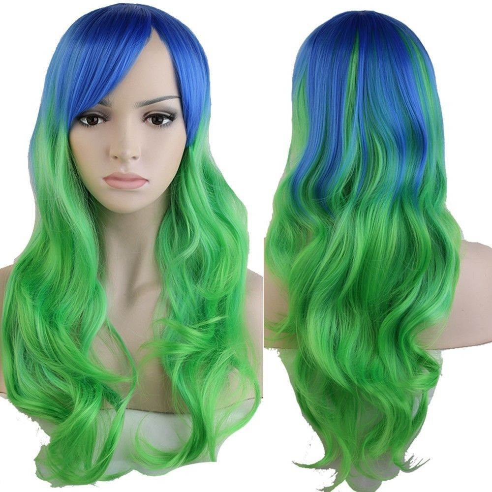 Colorful Women Long Hair Wig Curly Wavy Synthetic Cosplay Halloween Full Wigs la