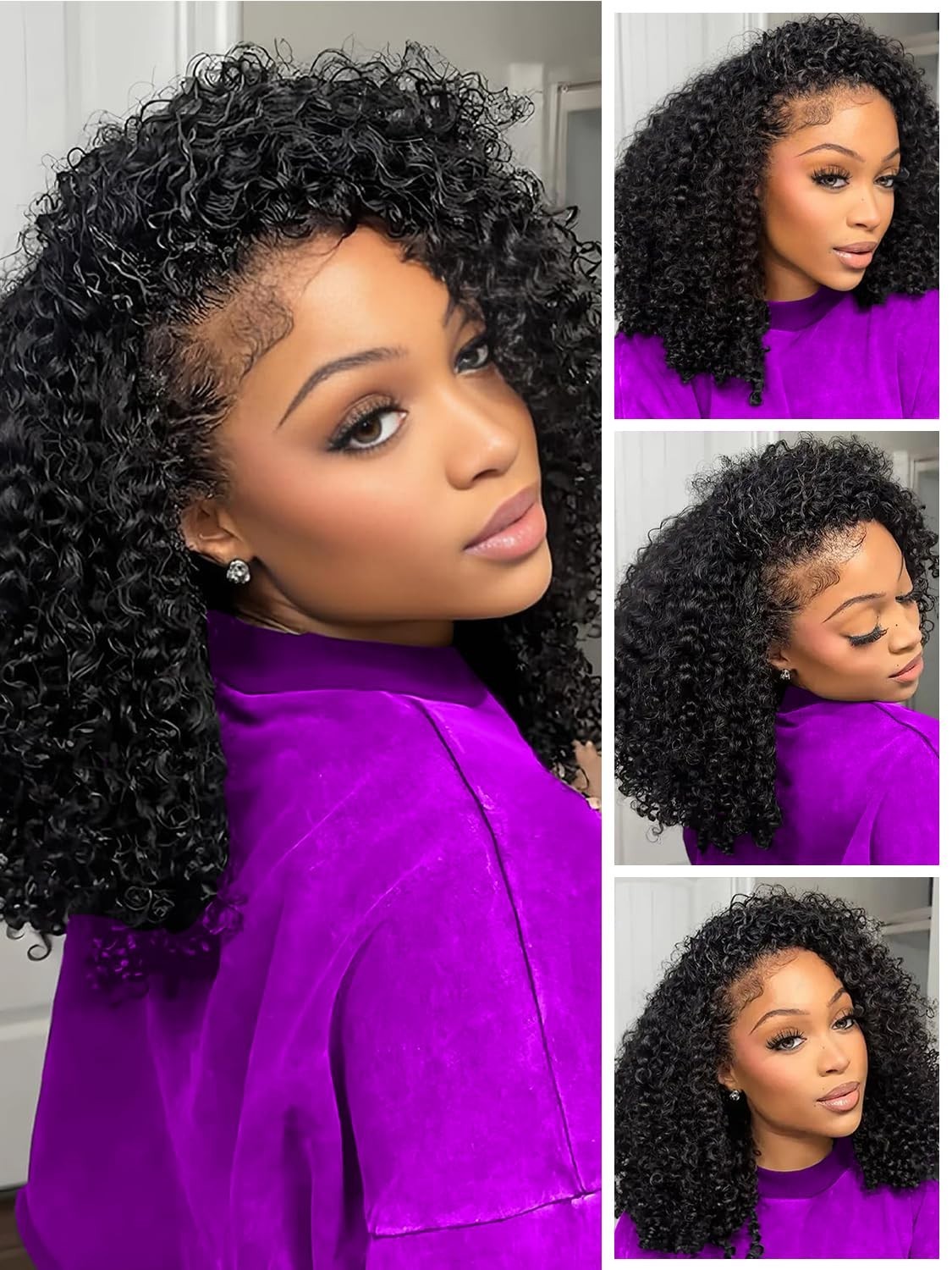 22″ Kinky Curly Half Wig Human Hair – 3 in 1 Flip Over, Glueless, 220 Density, B