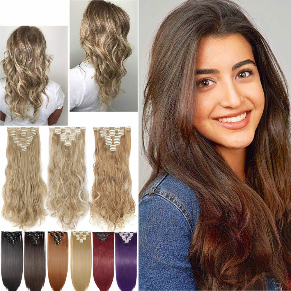 8 Pieces Clip In Hair Extensions Full Head Natural As Human Real Long Thick US H