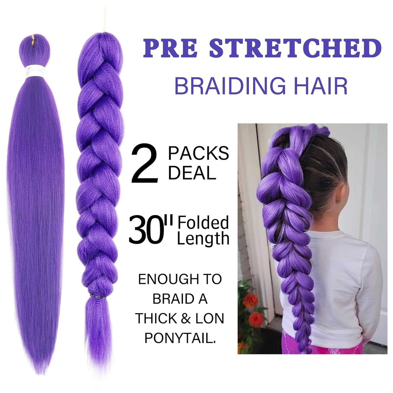 Flame-Retardant 30 Inch Purple Braiding Hair – Tangle Free & Easy to Install