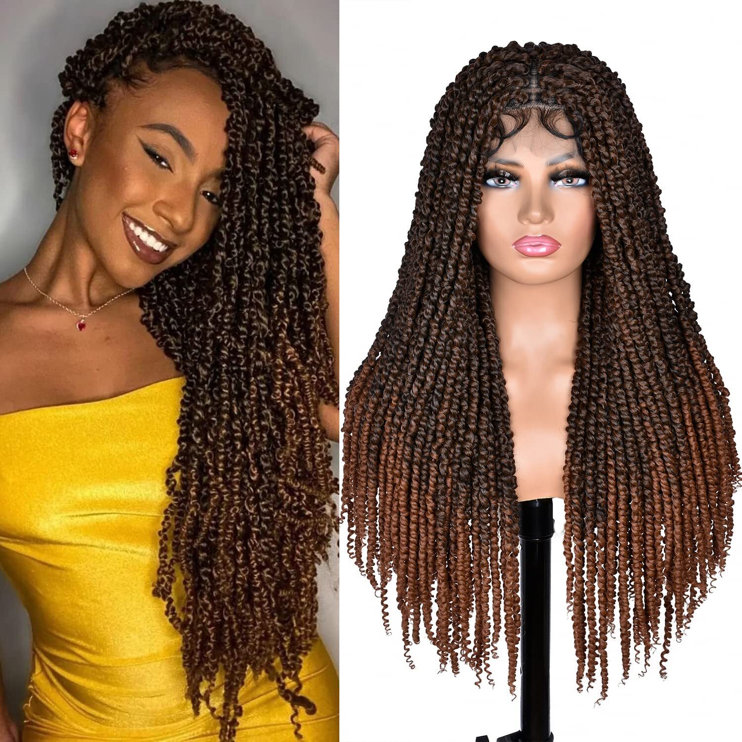 Passion Twist Braiding hair 26inch Black Full Lace Faux Locs wigs with Baby Hair