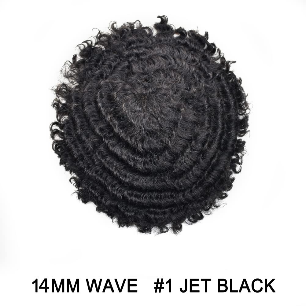 Afro Curl Mens Toupee Full Poly African American Hair System Replacement for Men
