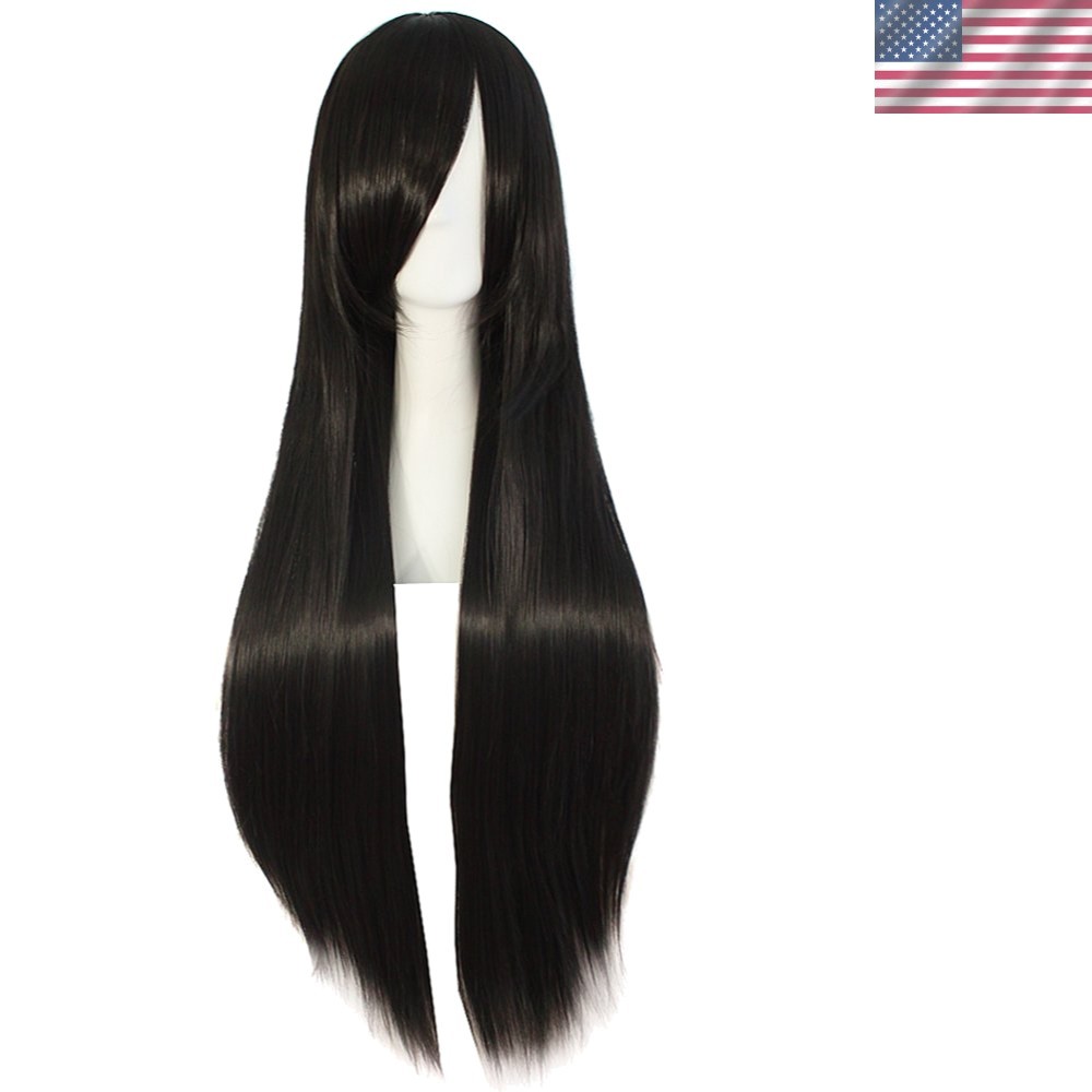 Luxury 80cm Black Straight Wig – High Temperature Fiber Cosplay Essential