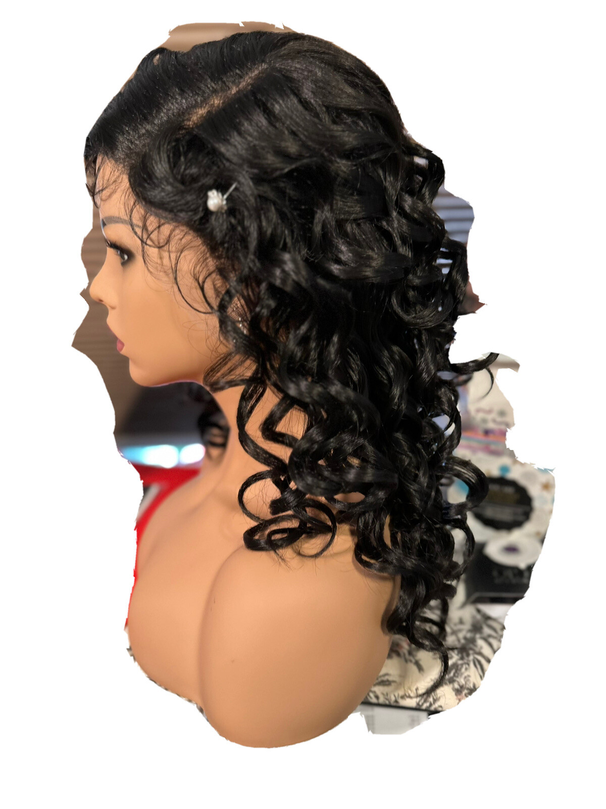 WOW! 18”CURLY DARK BROWN LACE￼ FRONT W/5”PART, HF WIG!💕