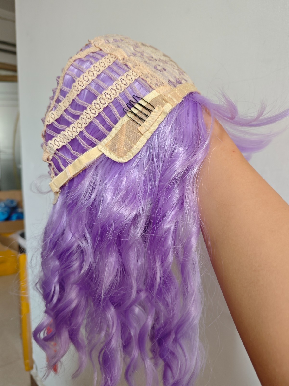 Light Purple Wigs for Women 16in Wavy Bob Wig with Bangs Synthetic Hair Cosplay