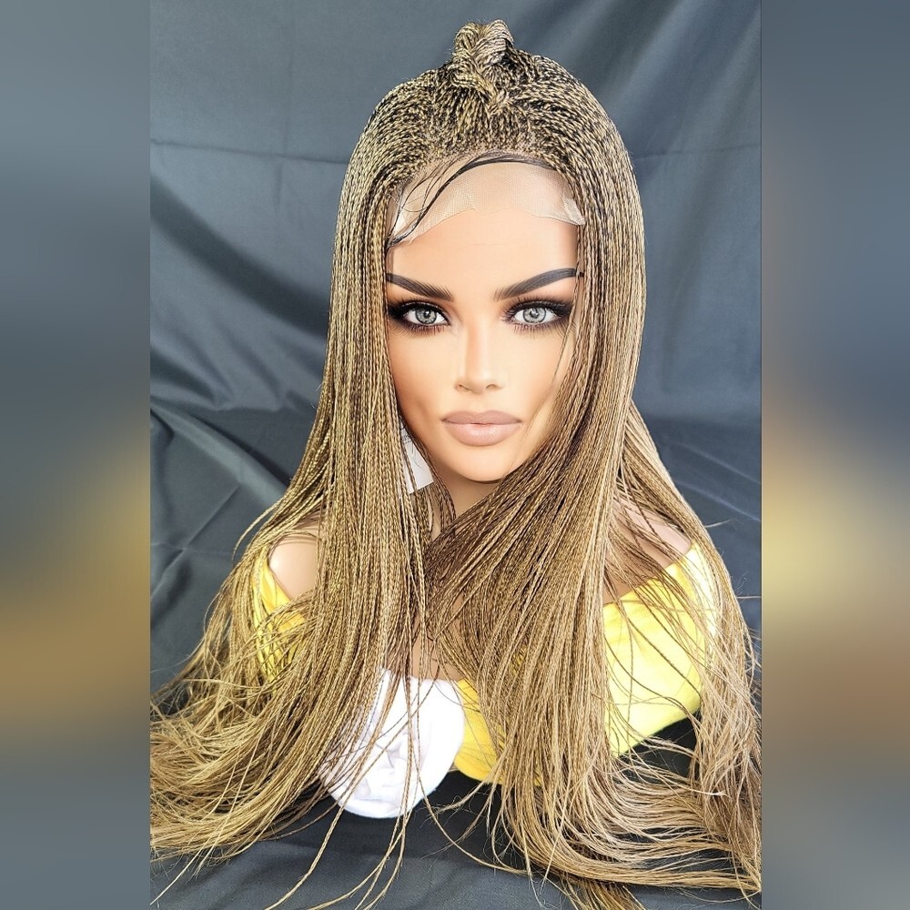 Braided Wig Full Lace Glueless 22″ Micro Braids #27 Ash Blonde Handmade NWT