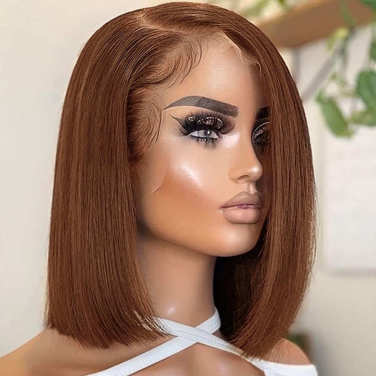 Ffegg Bob Wig Human Hair Chocolate Brown Human Hair Wig 13X4 Lace Front Wigs