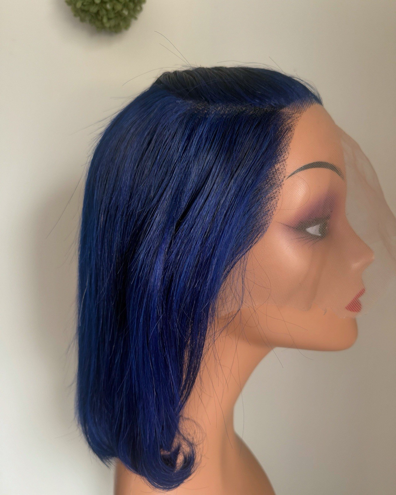 Women’s Blue Straight Bob Wig, Side Parting, Colored Theme Hairpiece 12” human