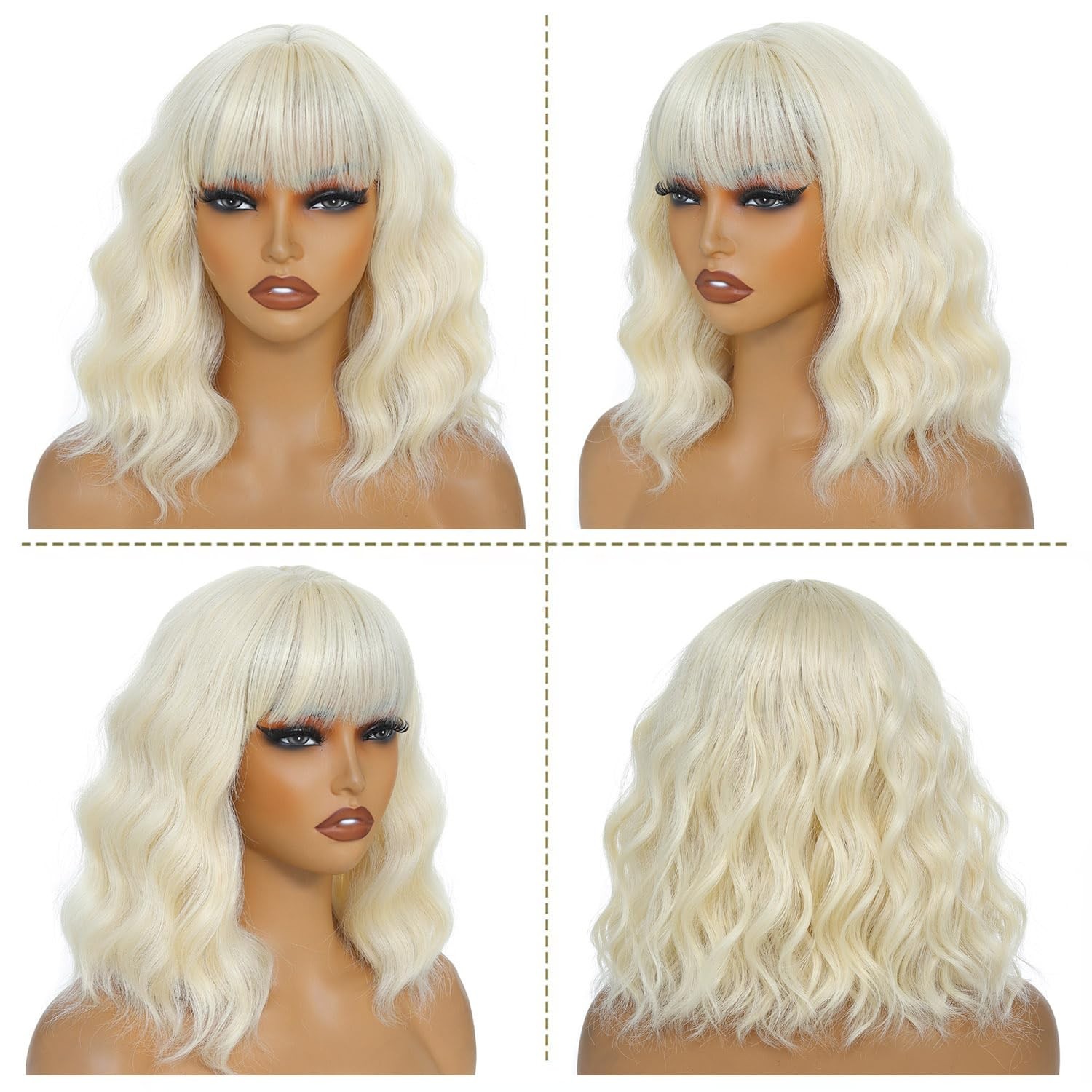 14″ Blonde Wavy Bob Wig for Women Daily Cosplay Party 74E714964