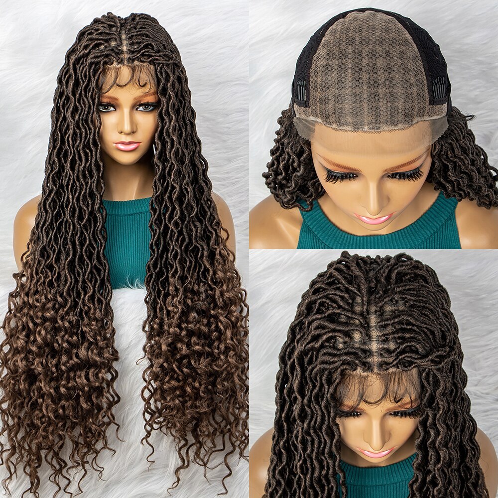32″ Synthetic Lace Front Wig Braided Wigs Braid With Baby Hair Braided Curly