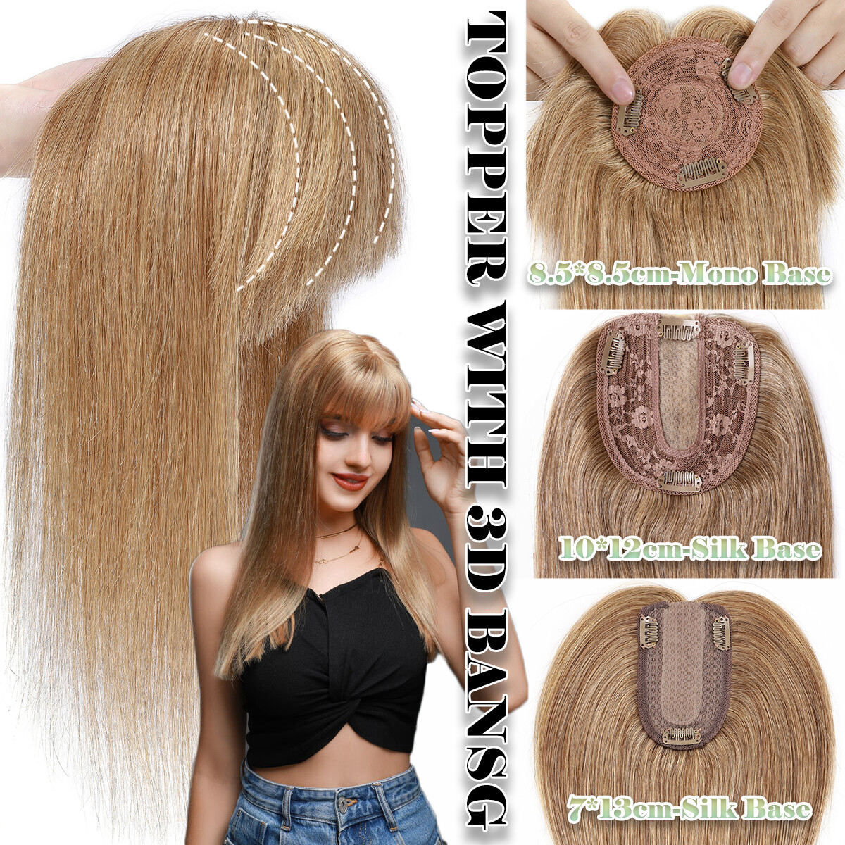 Topper Toupee Clip In Remy 100% Human Hair Lace Base Wiglet Hairpiece Hand-tied