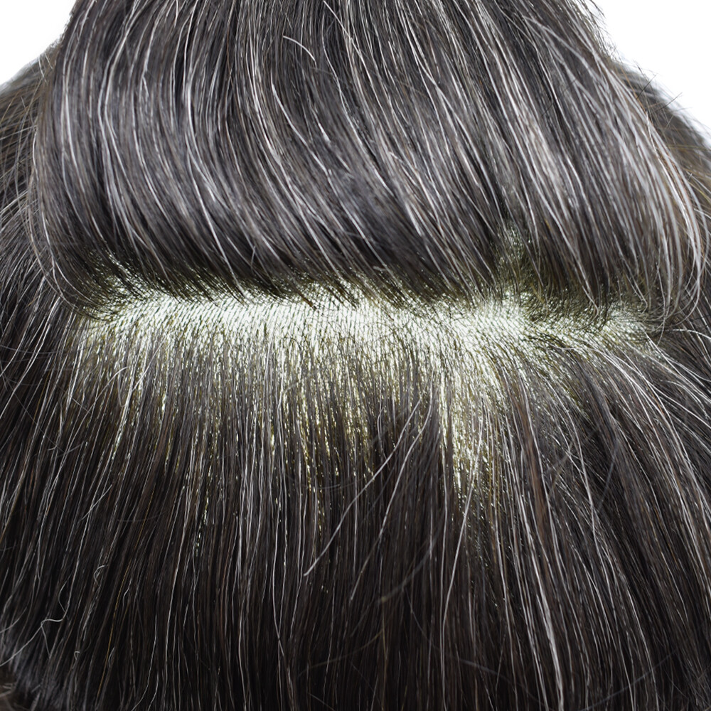 Full Poly Mens Toupee All Skin Pu Hair Replacement System for Men Hand Tied Wig