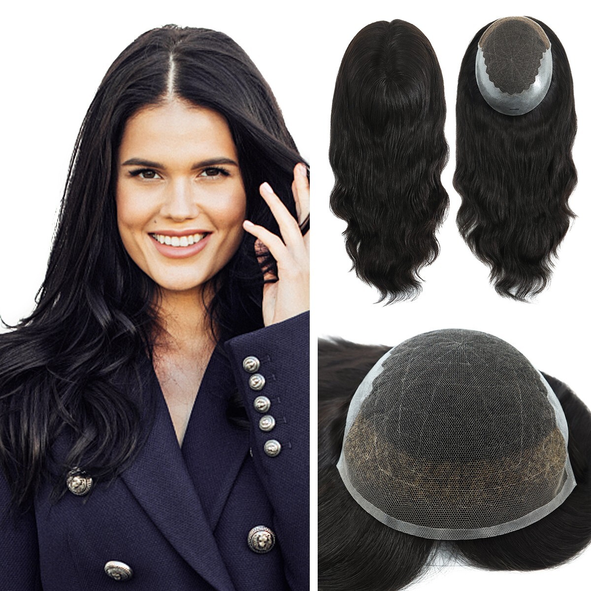 Women Topper Human Hair Replacement French Lace Front Hair Pieces Systems Q6L