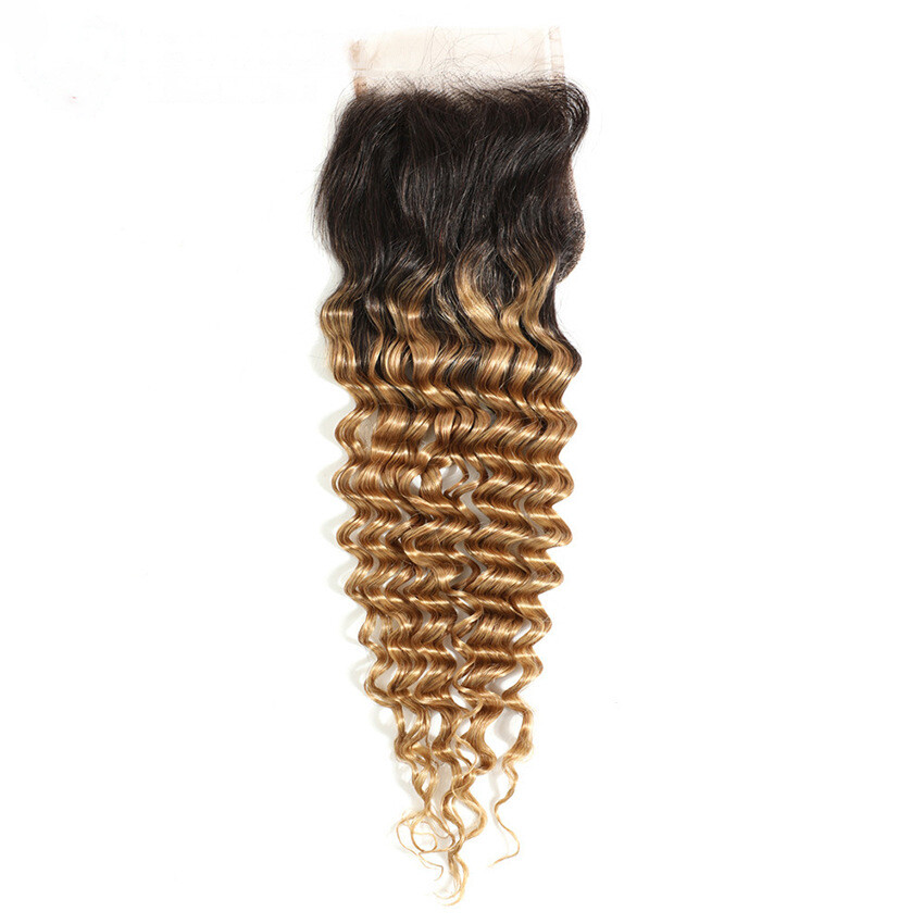 4X4 Lace Closure Brazilian 100% Human Hair Deep Wave 27# 30# Color 12-24inch